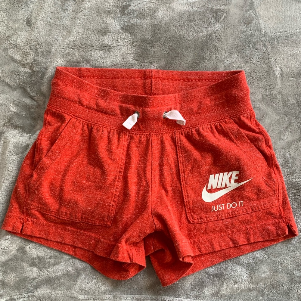 Nike Orange Women's Terry Shorts with White Logo